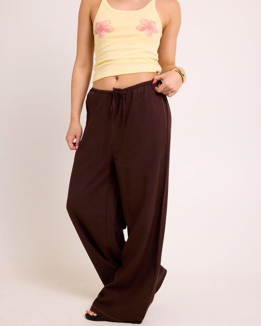 Hideaway Linen Wide Leg Pants CHOCOLATE