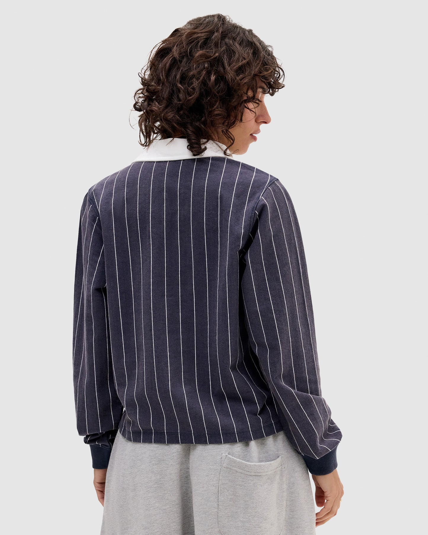 Pinstripe Boxy Rugby Long Sleeve Rugby Shirt