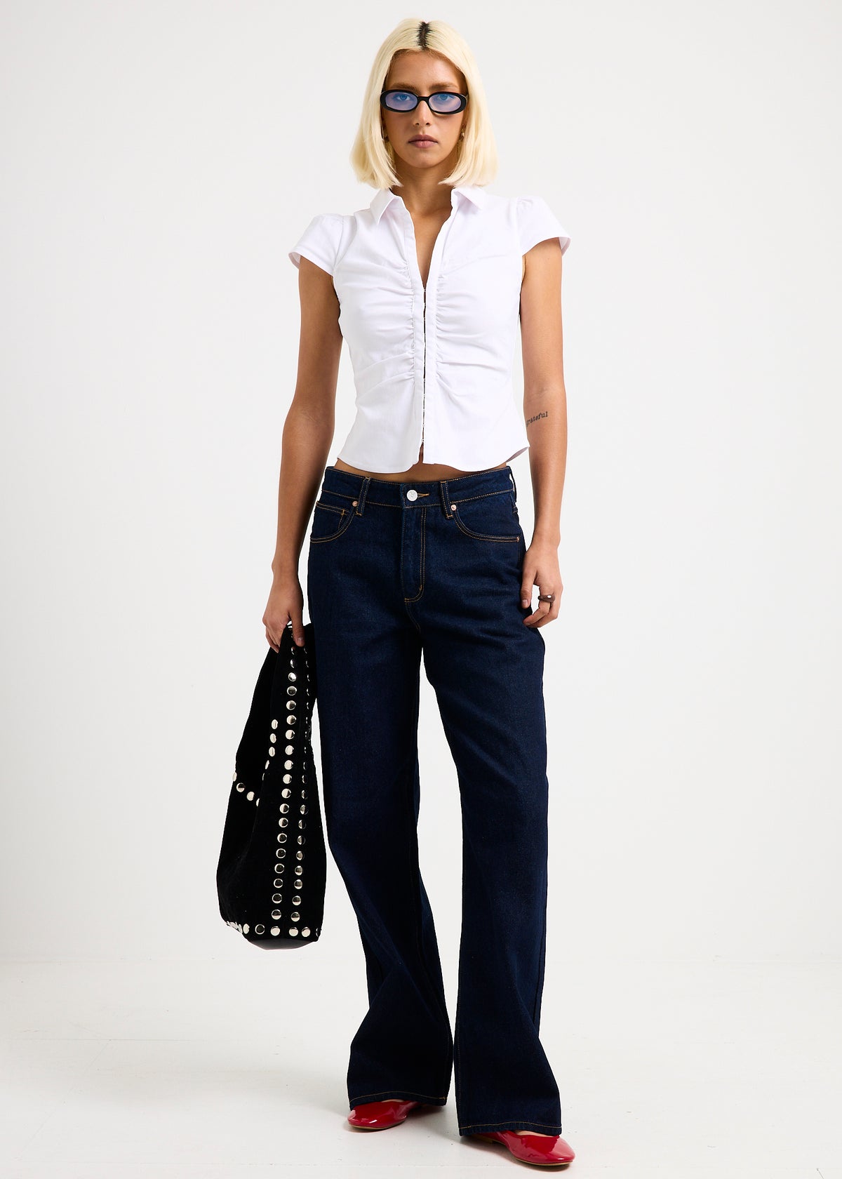 Cassia Short Sleeve Gather Shirt WHITE