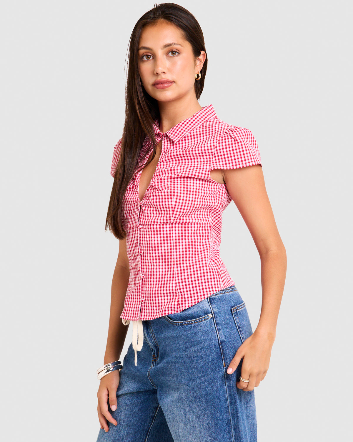 Valeria Keyhole Shirt RED GINGHAM