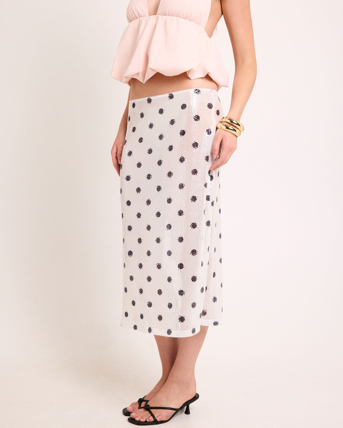 Cecile Sequin Midi Skirt BLK/WHT