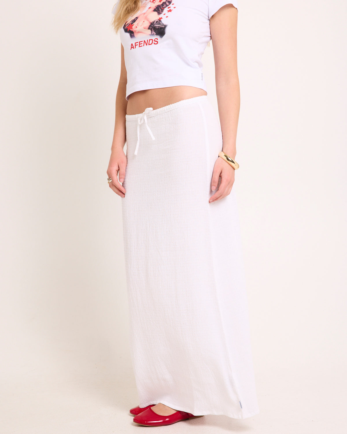 Focus Seersucker Maxi Skirt OFF WHITE