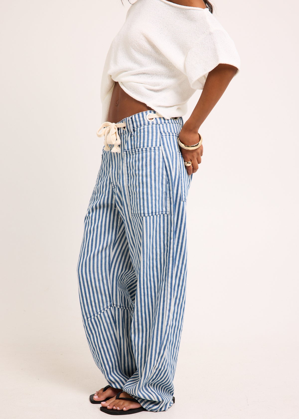 Laila Low Barrel Denim Jeans RAILROAD STRIPE