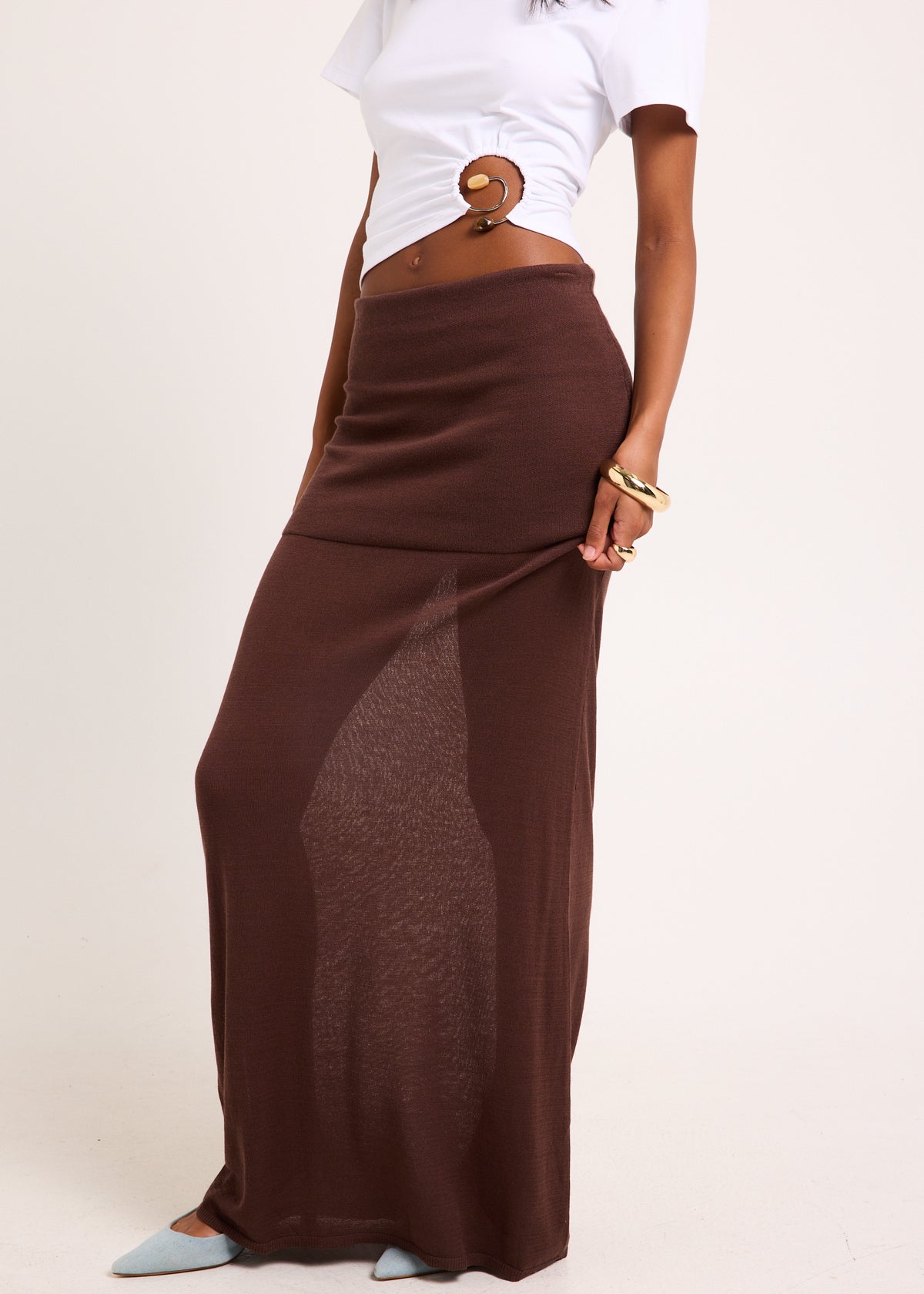 Milano Sheer Maxi Skirt CHOCOLATE