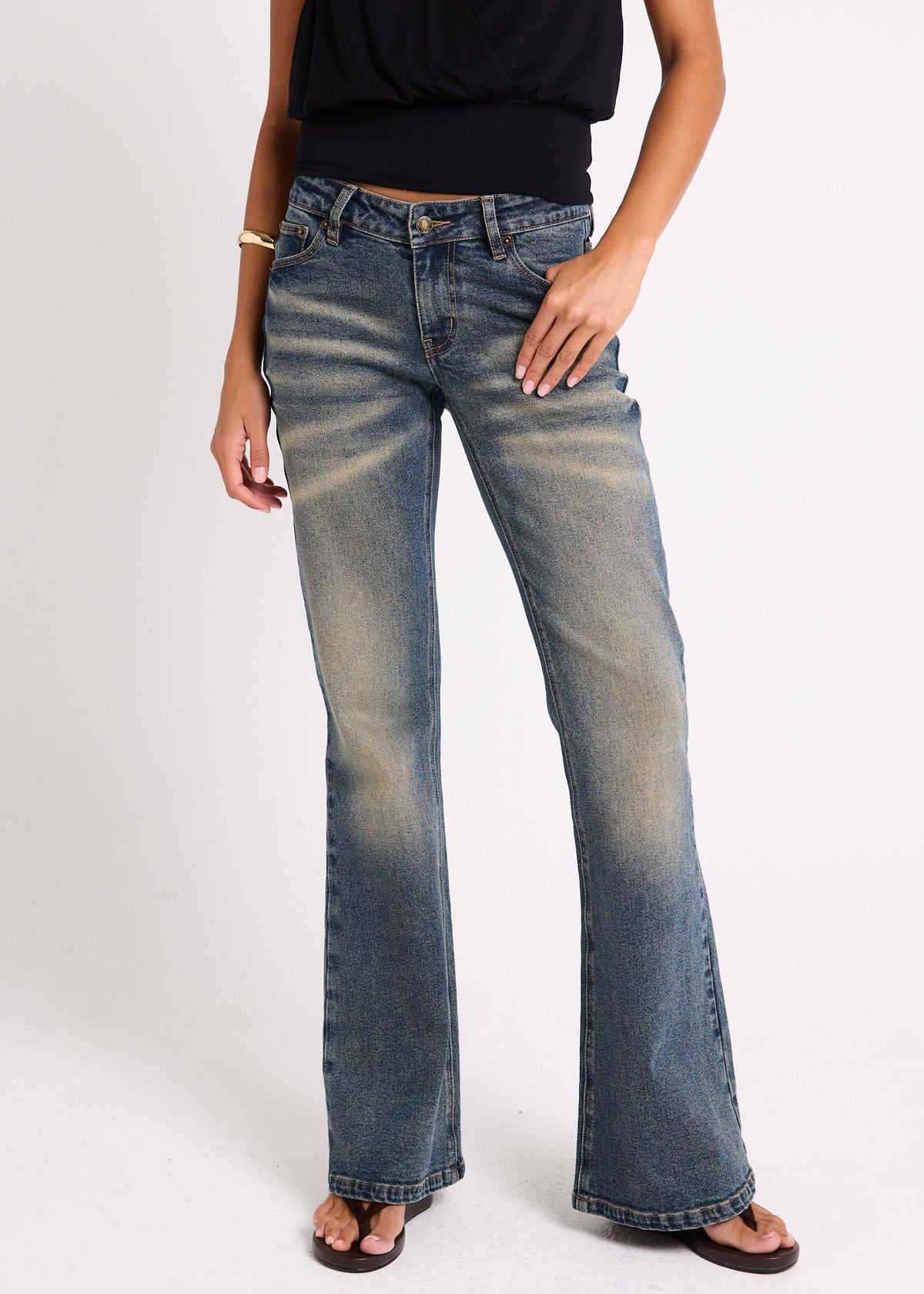 Alyssa V Waisted Denim Jeans BLUE GRIME