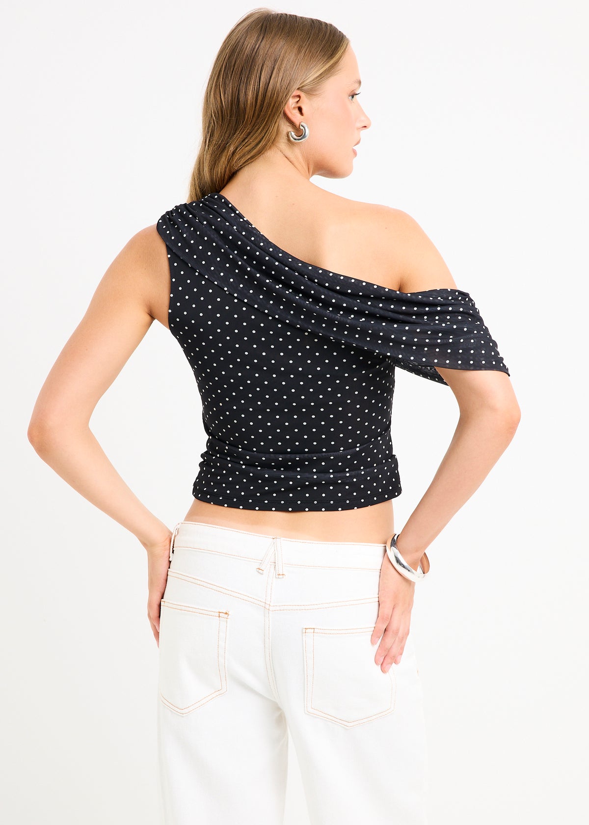 Mila Draped Top BLACK WHITE SPOT