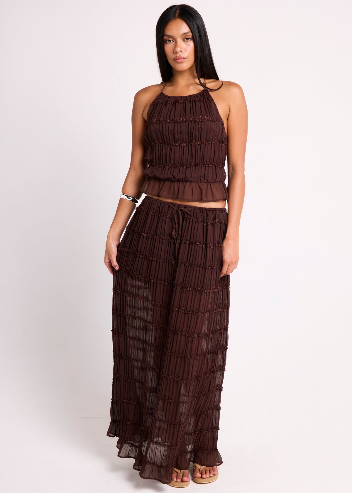 Alda Shirred Backless Top CHOCOLATE