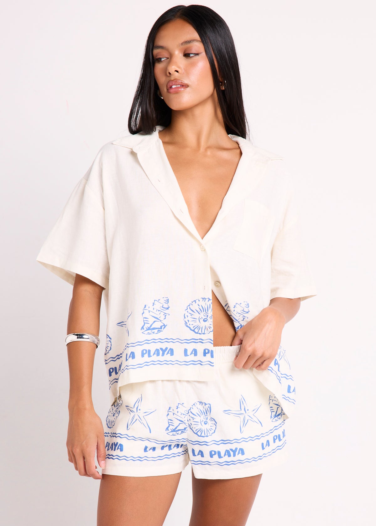 Lumea Short Sleeve Printed Shirt NATURAL
