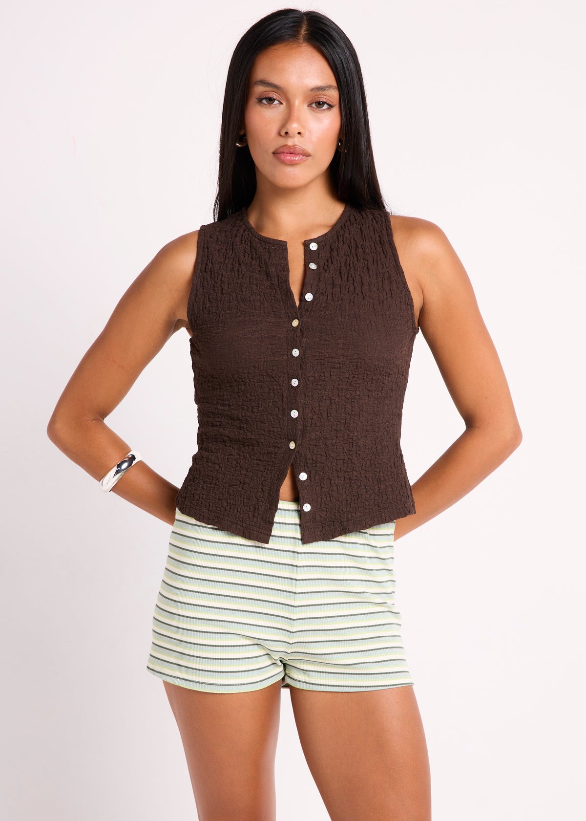 Maya Crinkled Tank Top CHOCOLATE