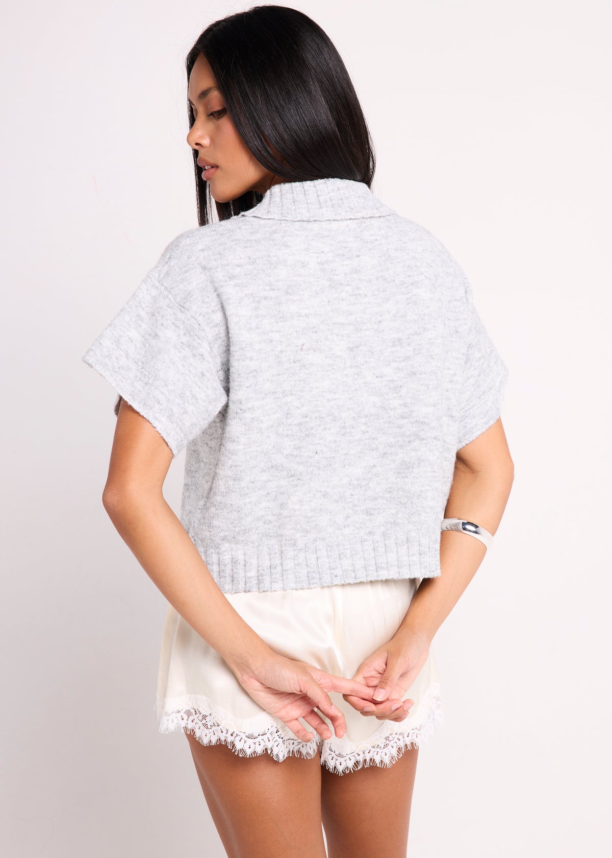 Sofia Asymm Knit Cardi GREY MARLE