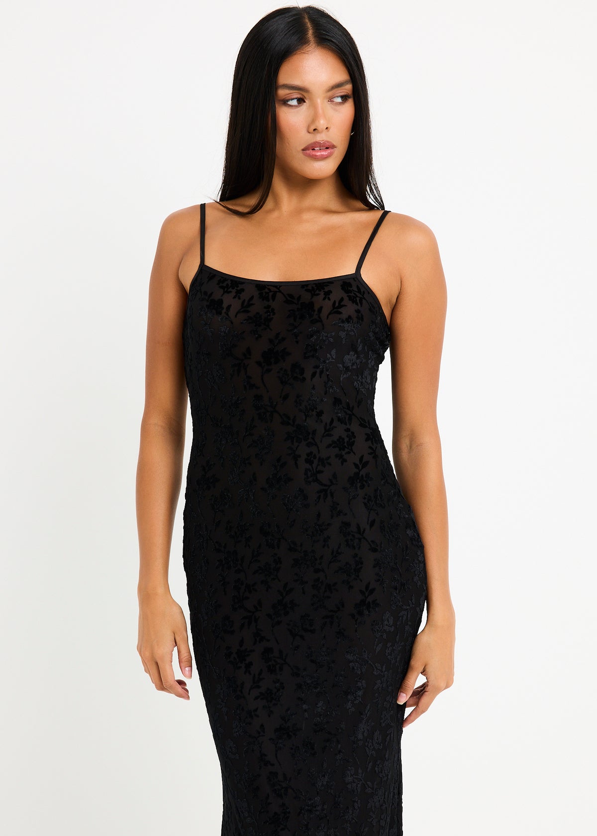 Devon Burn Out Slip Maxi Dress BLACK