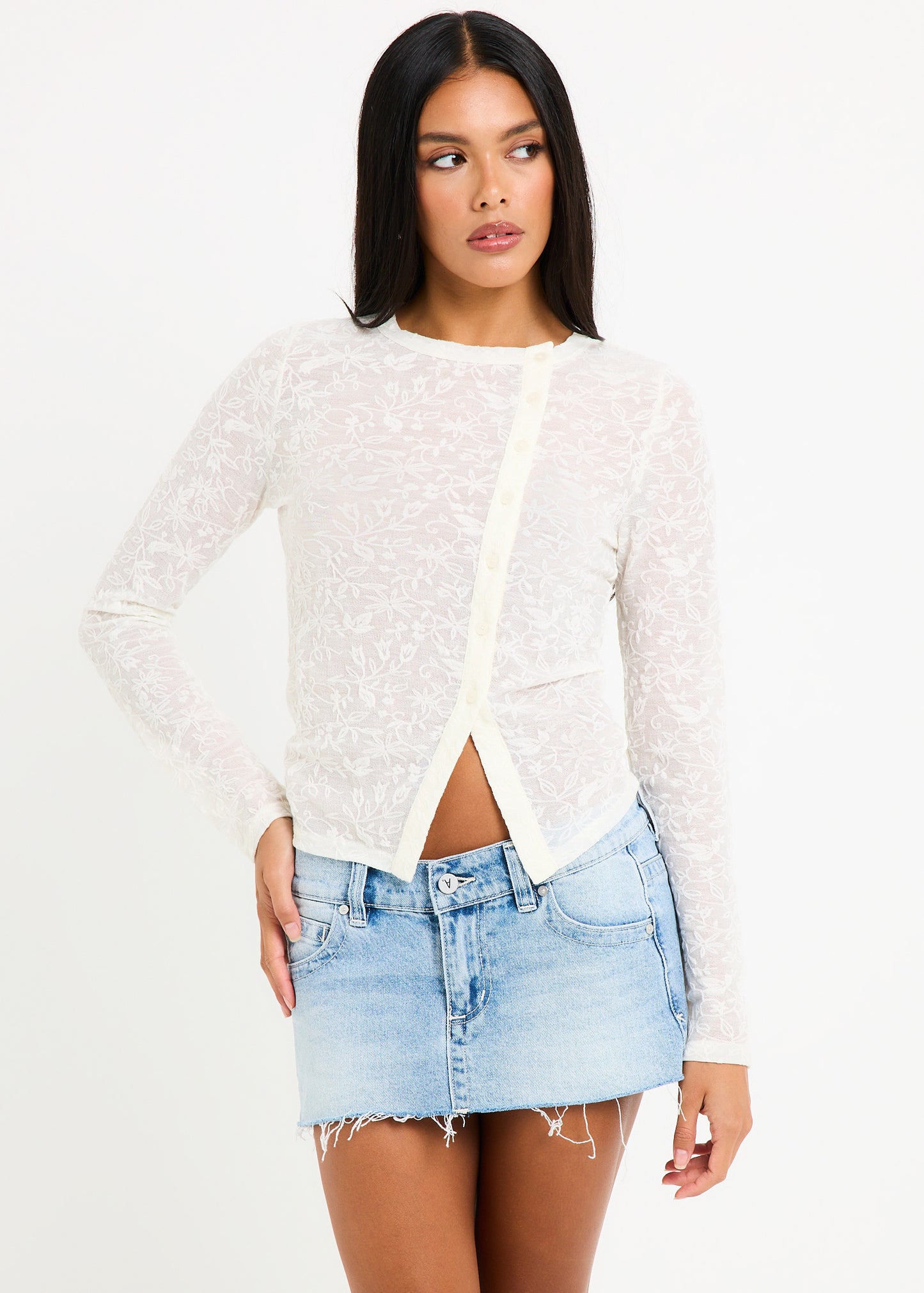 Ariel Crinkle Long Sleeve Button Top