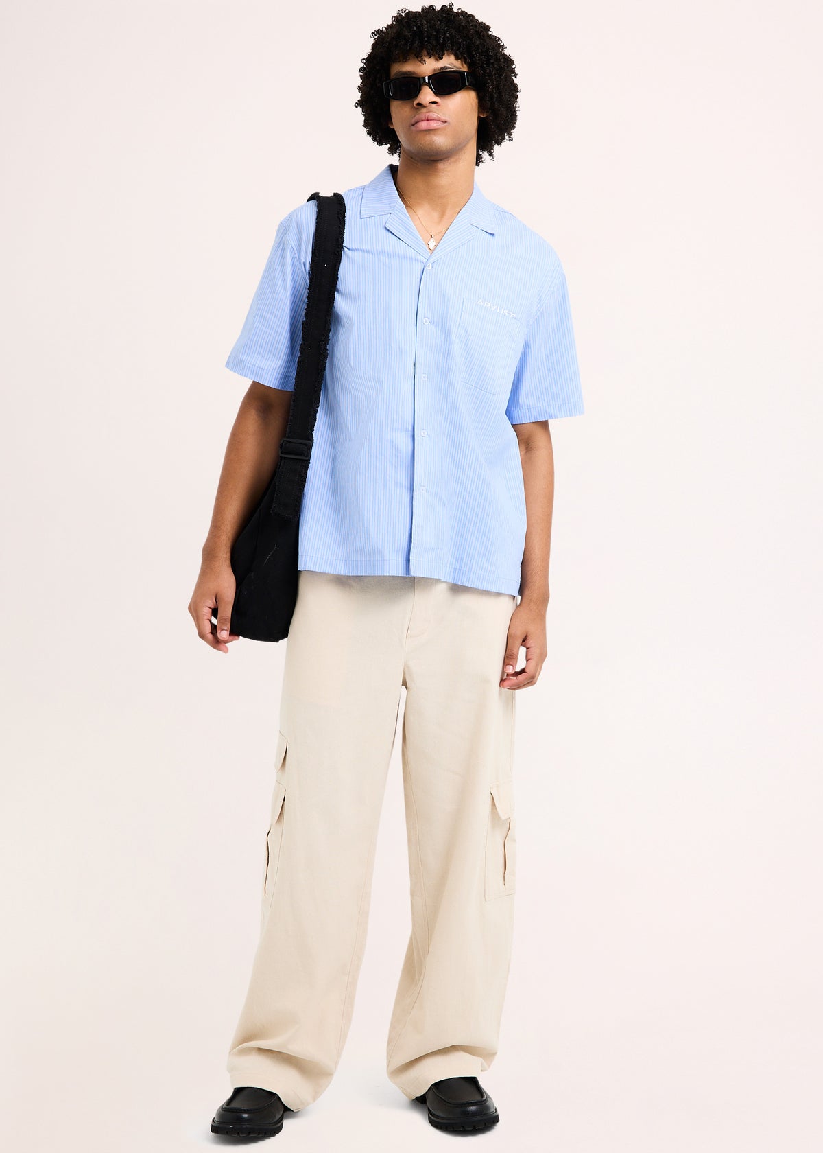 Box Striped Short Sleeve Shirt BLUE