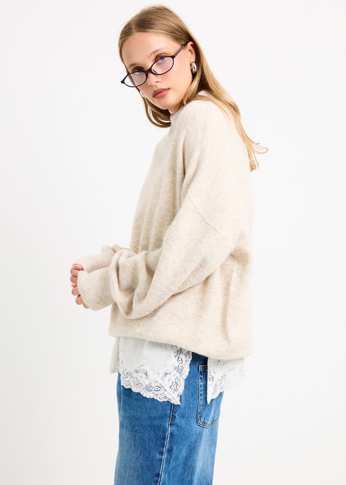 Tiana Crew Neck Knit Jumper ECRU