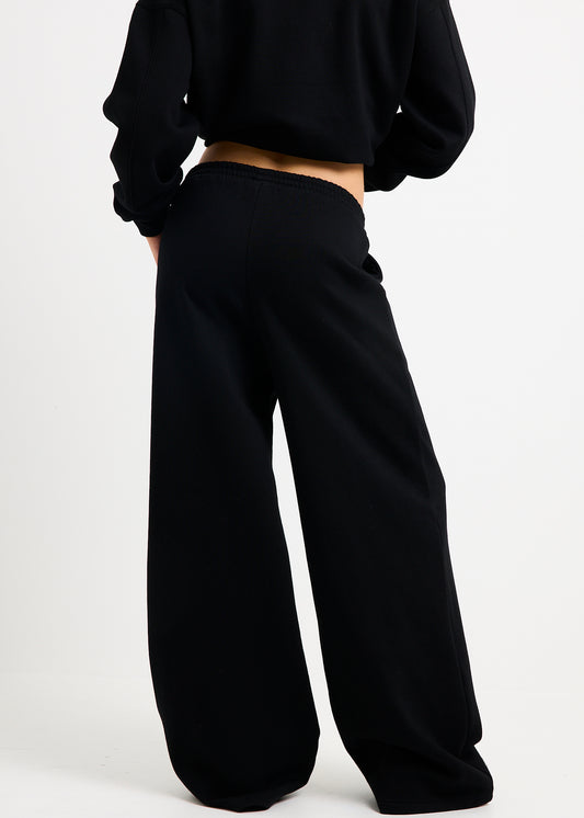 Athletic Wide Leg Fleece Pants BLACK