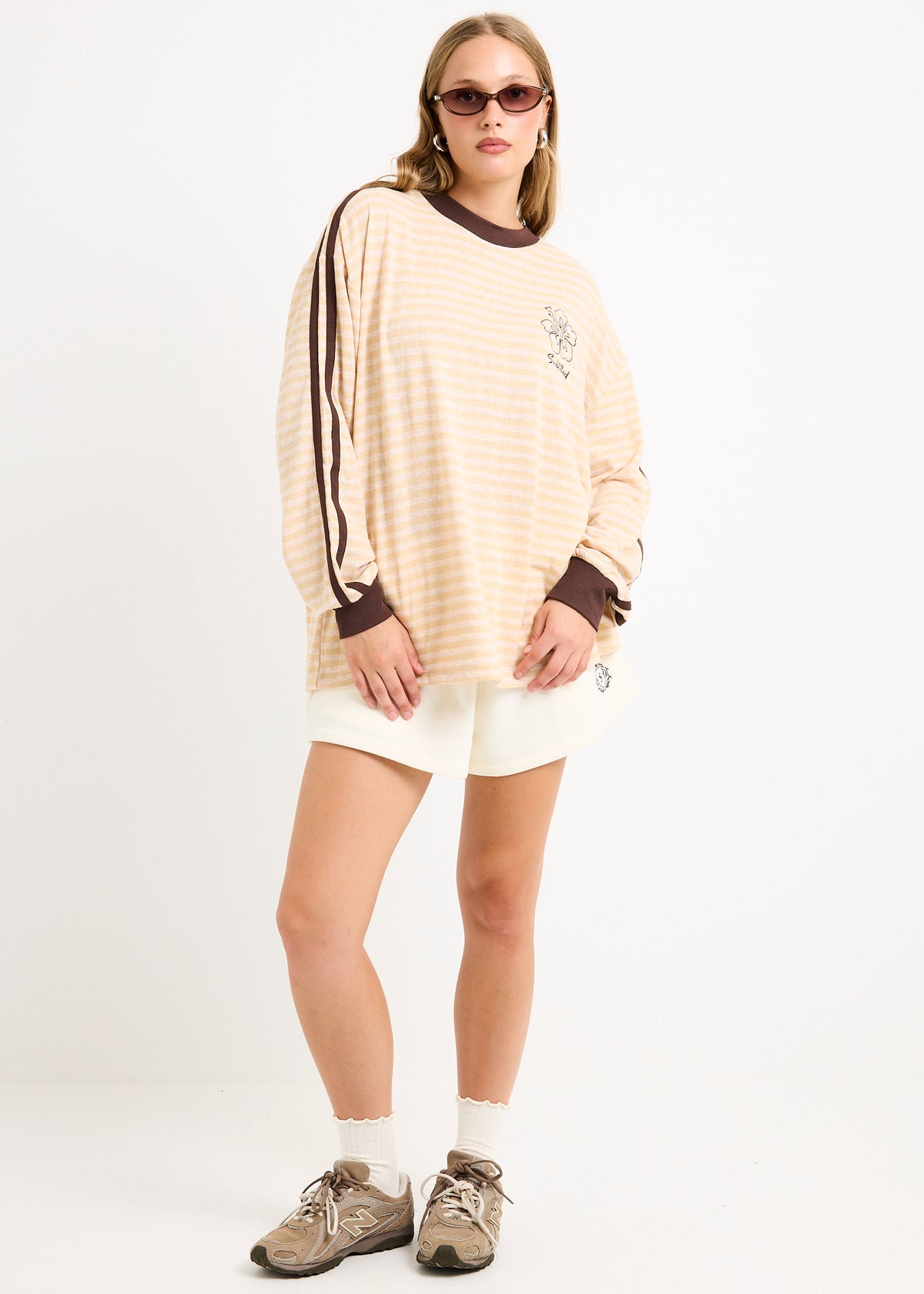 Arizona Contrast Stripe Long Sleeve Top ECRU