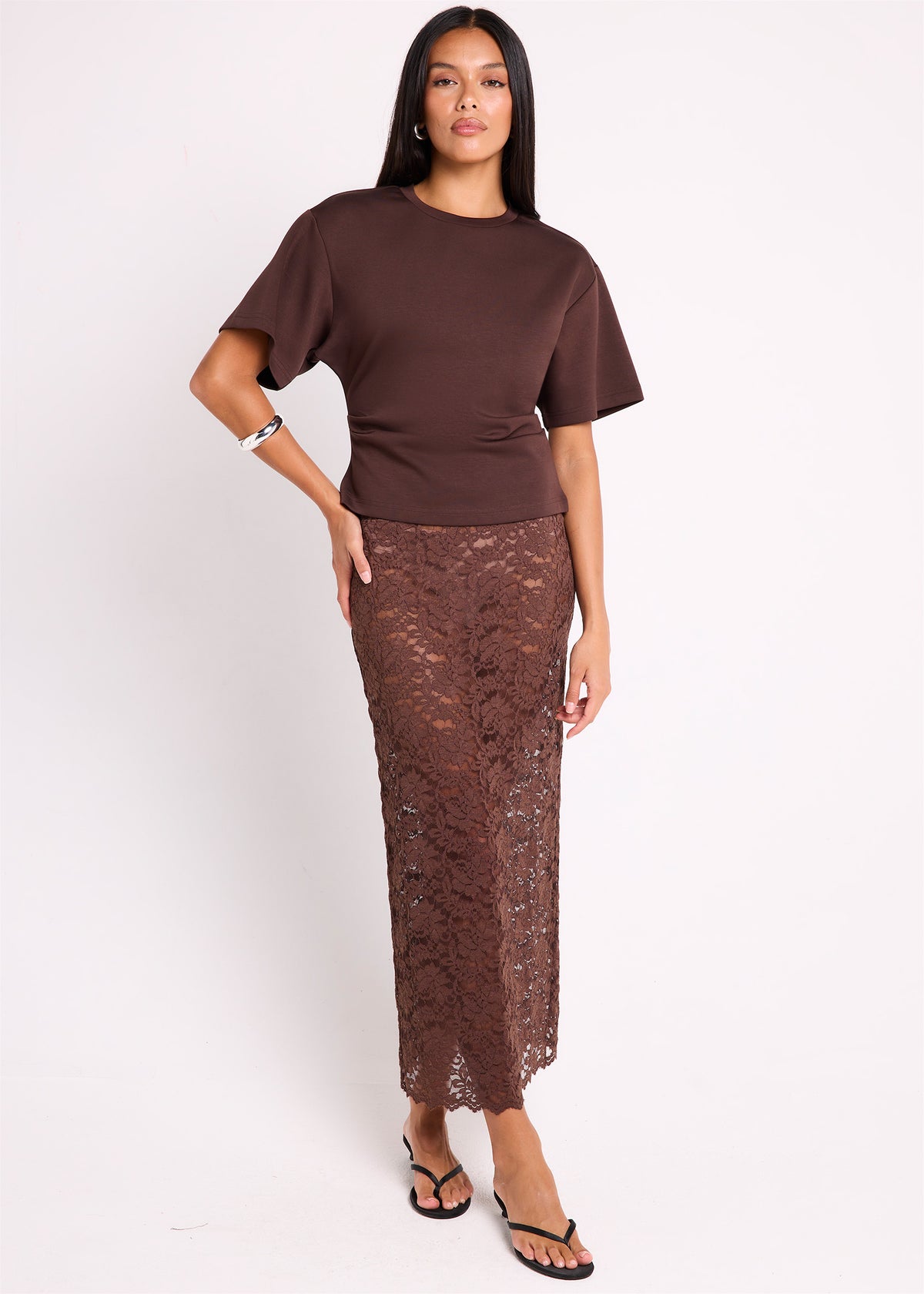 Maria Cinched T-Shirt CHOCOLATE