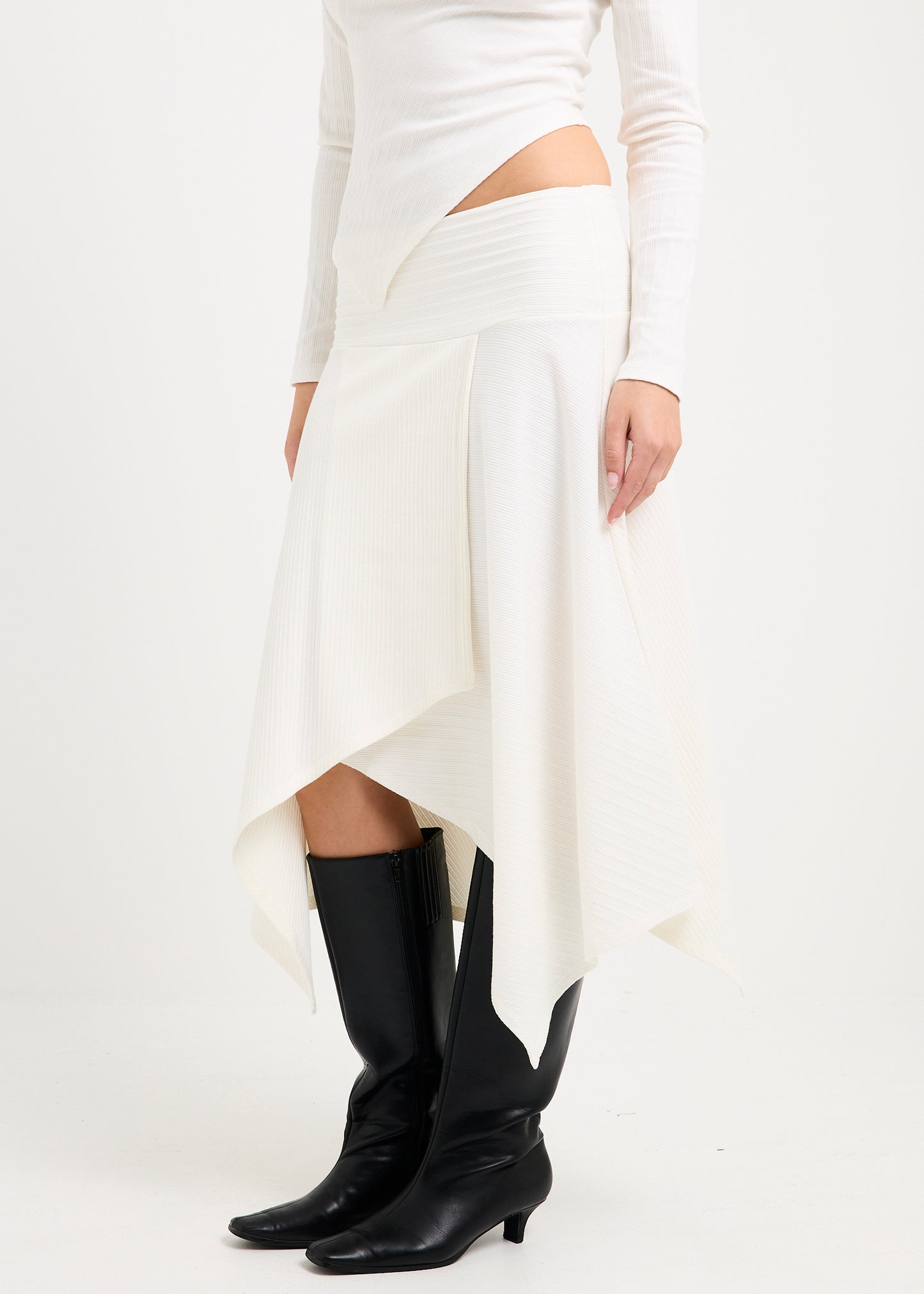 Ashley Ribbed Assymetrical Wrap Midi Skirt