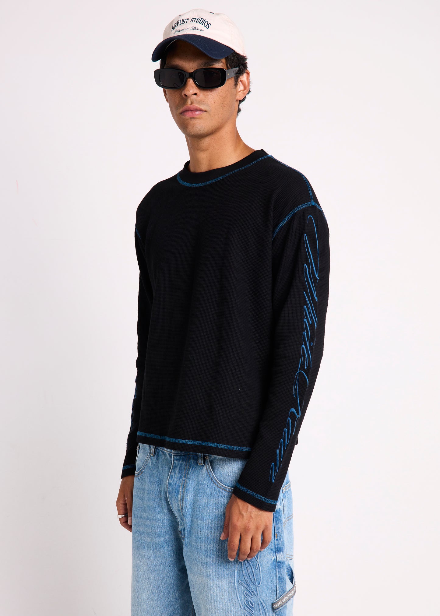 Script Long Sleeve Waffle Shirt