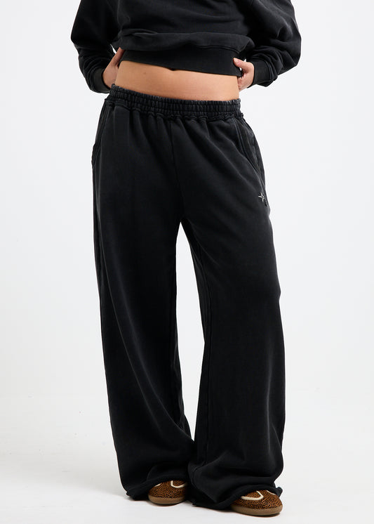 Hana Wide Leg Fleece Pants WASHED BLACK