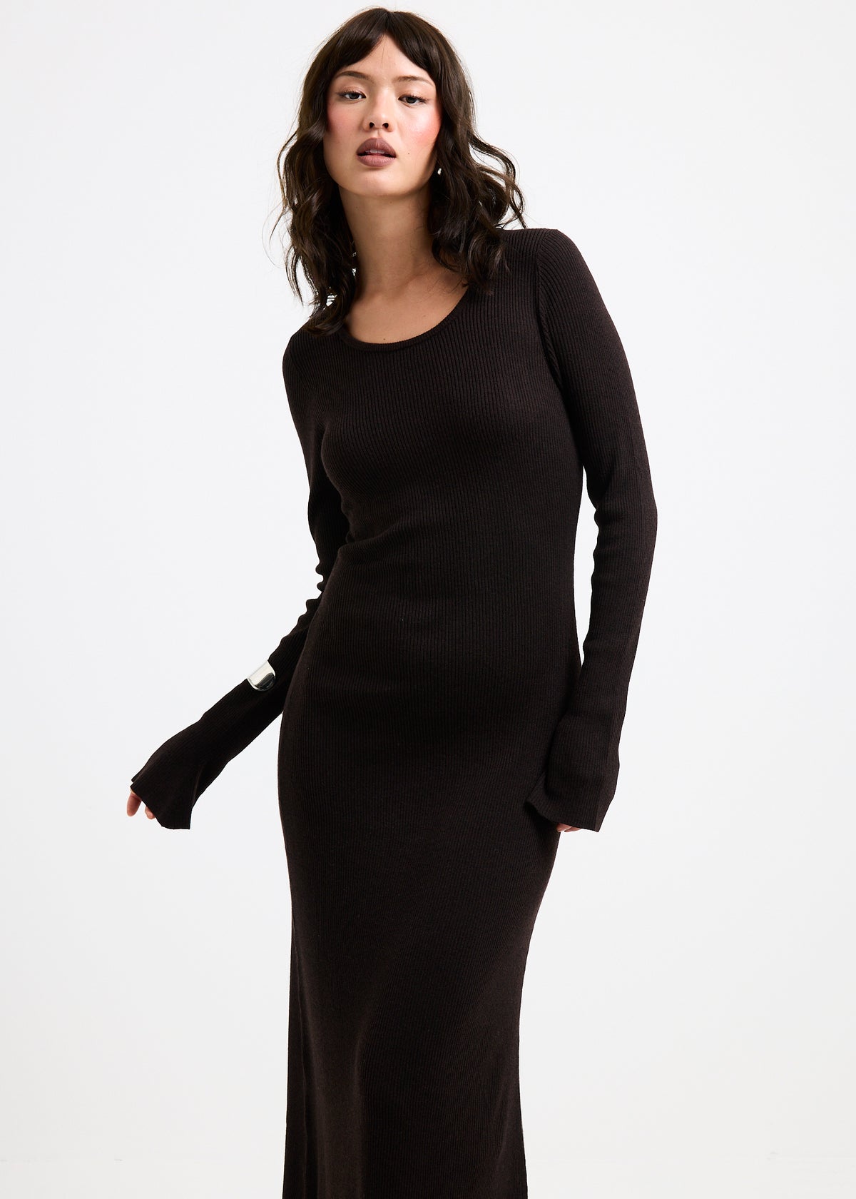 Virginia Long Sleeve Knit Maxi Dress BROWN