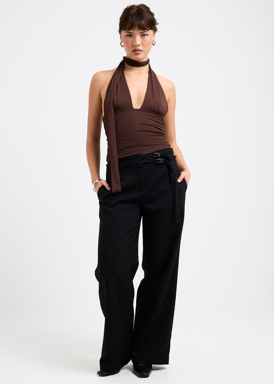 Eloise Halter Scarf Top CHOCOLATE