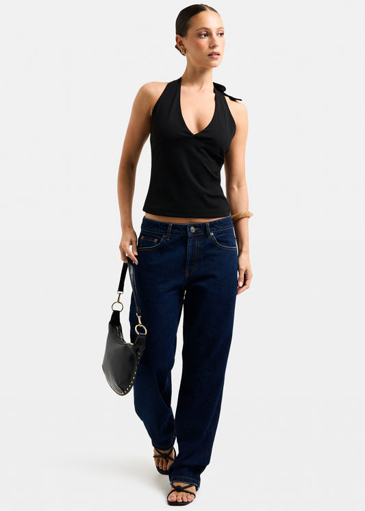 Plunge Halter Top BLACK