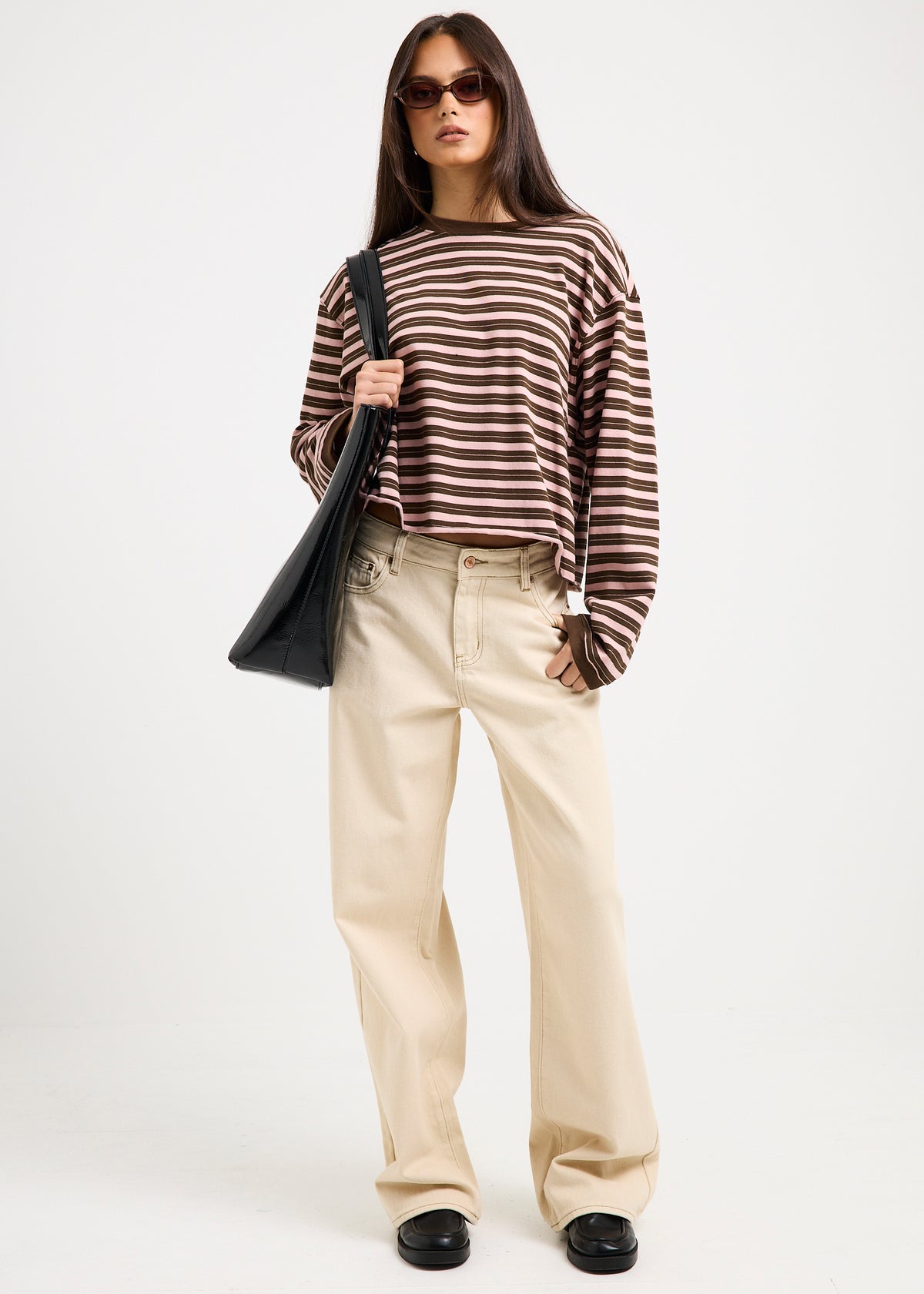 Long Sleeve Stripe Top CHOC/PINK