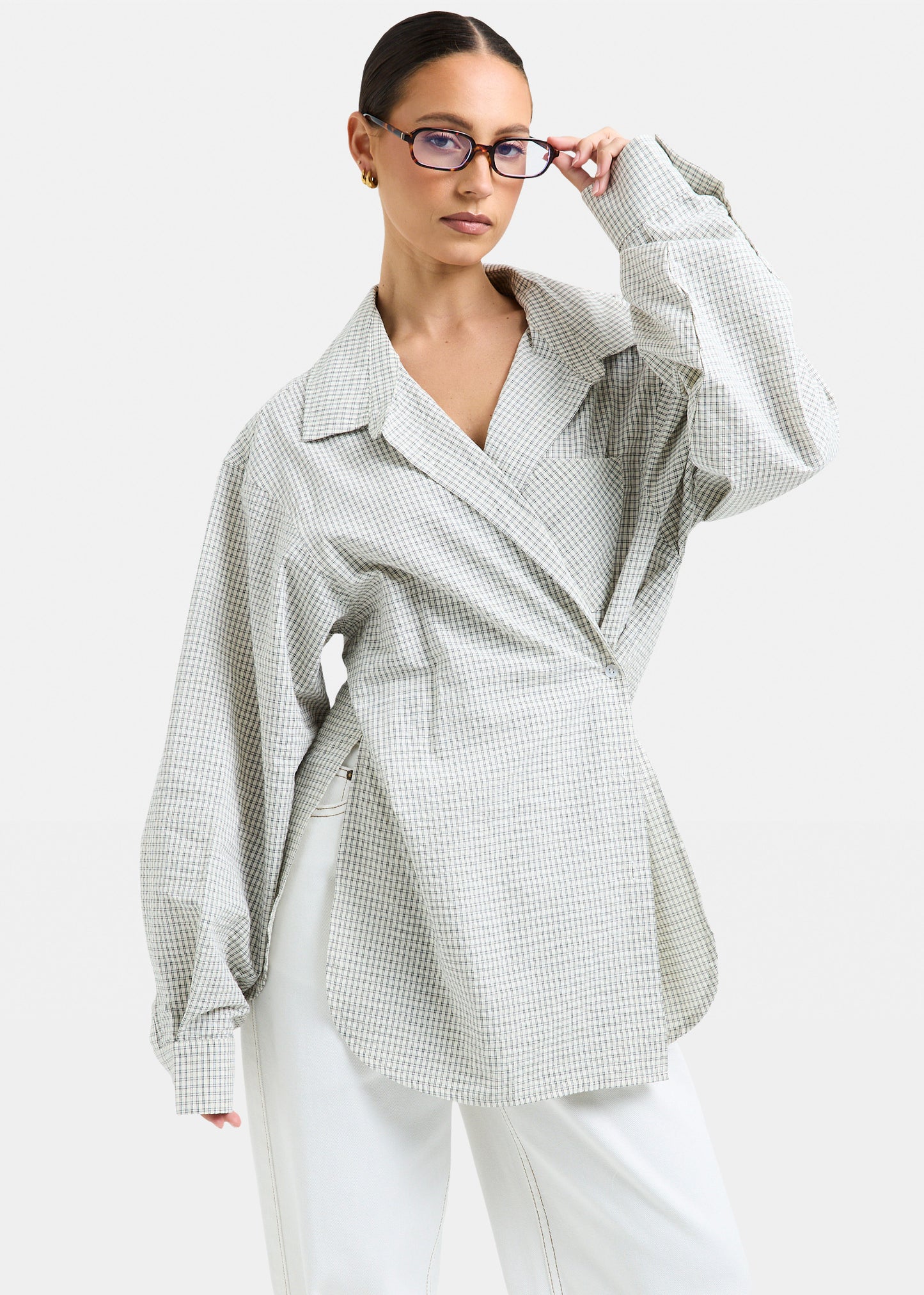 Lauren Plaid Boyfriend Wrap Long Sleeve Shirt