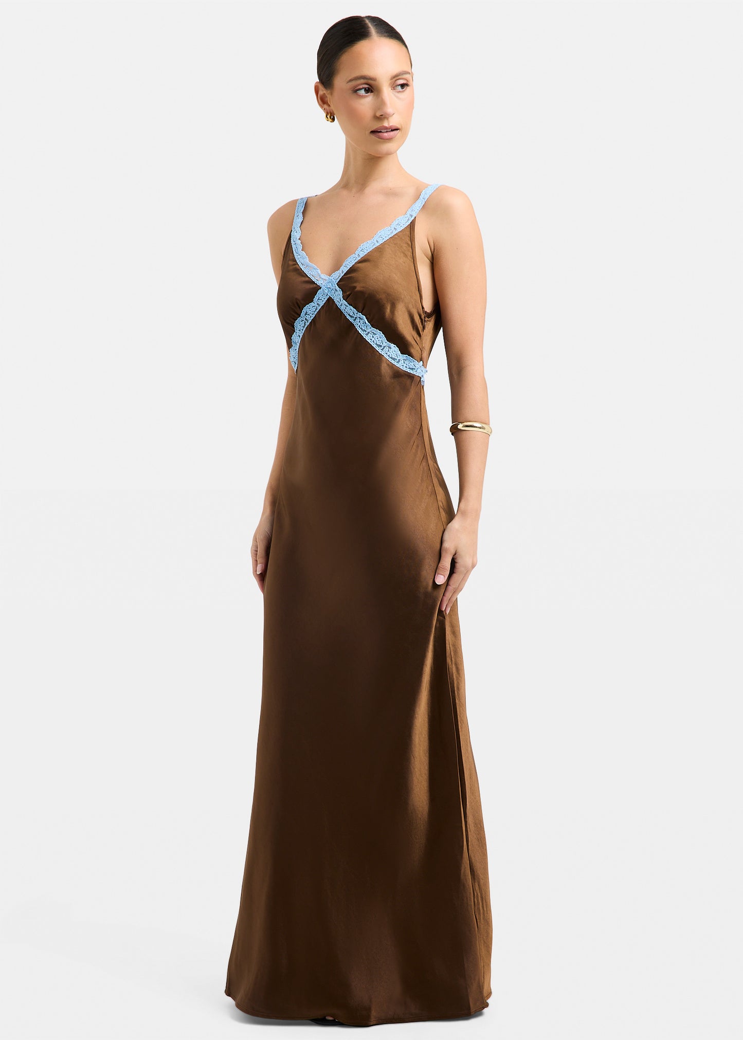 Catie Satin Lace Maxi Dress