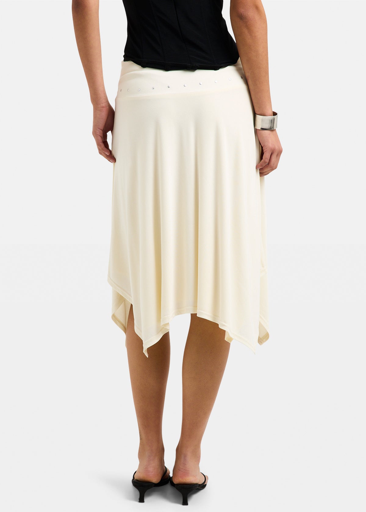 Sia Stud Handkerchief Midi Skirt WHITE