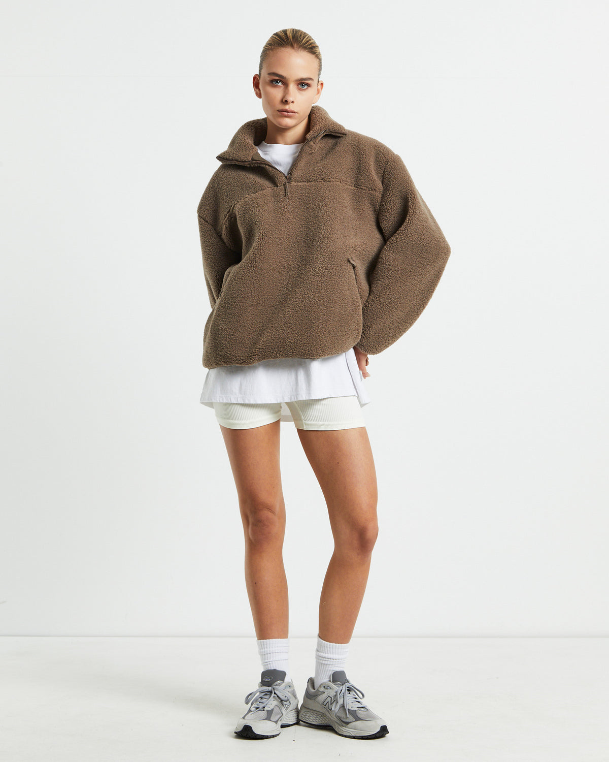 Teddy Quarter Zip Jumper Mocha Brown BROWN