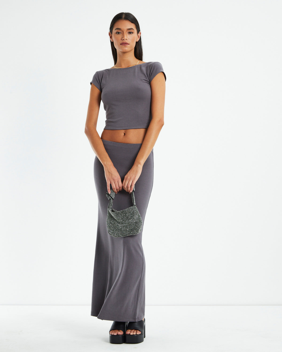 Polly Slinky Hipster Skirt Slate Grey GREY