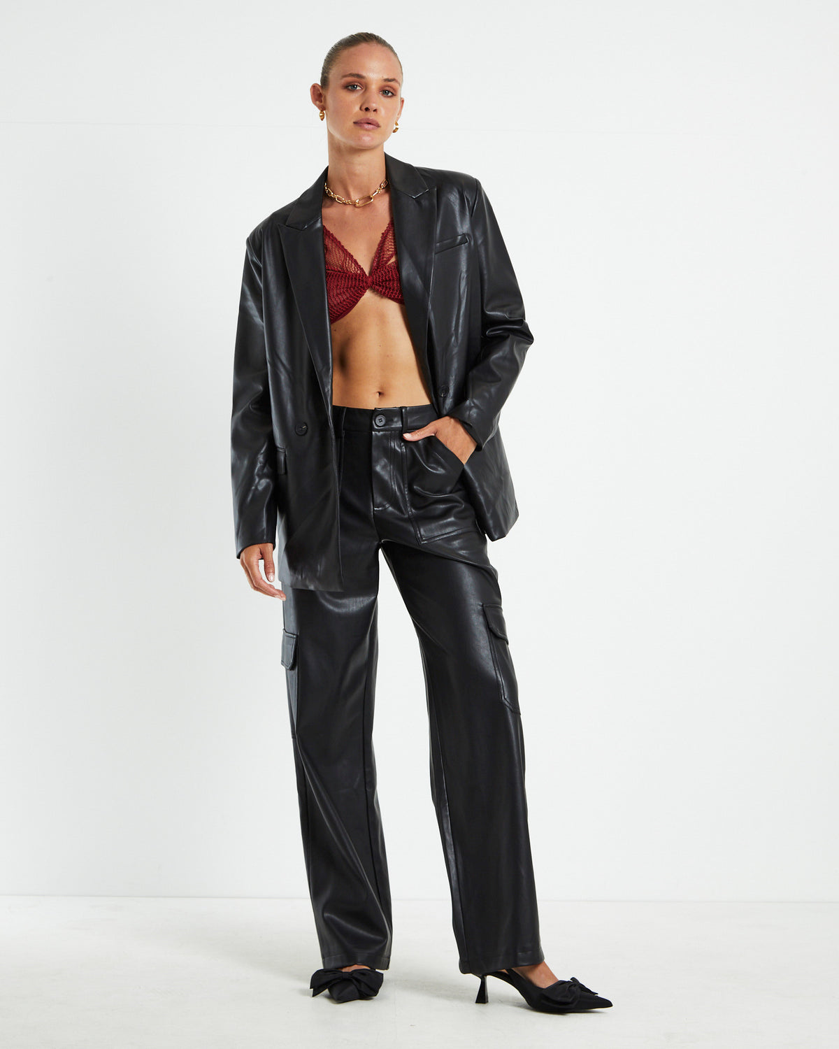 Layla Leather Look Cargo Pants Black BLACK