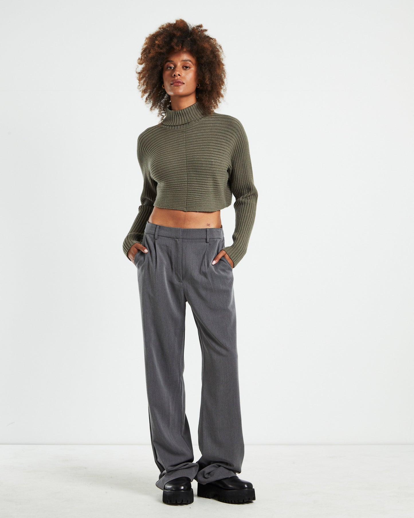 Goldie Roll Neck Knit Jumper Sage Grey