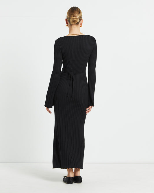 Sophie Long Sleeve Rib Knit Dress Black BLACK