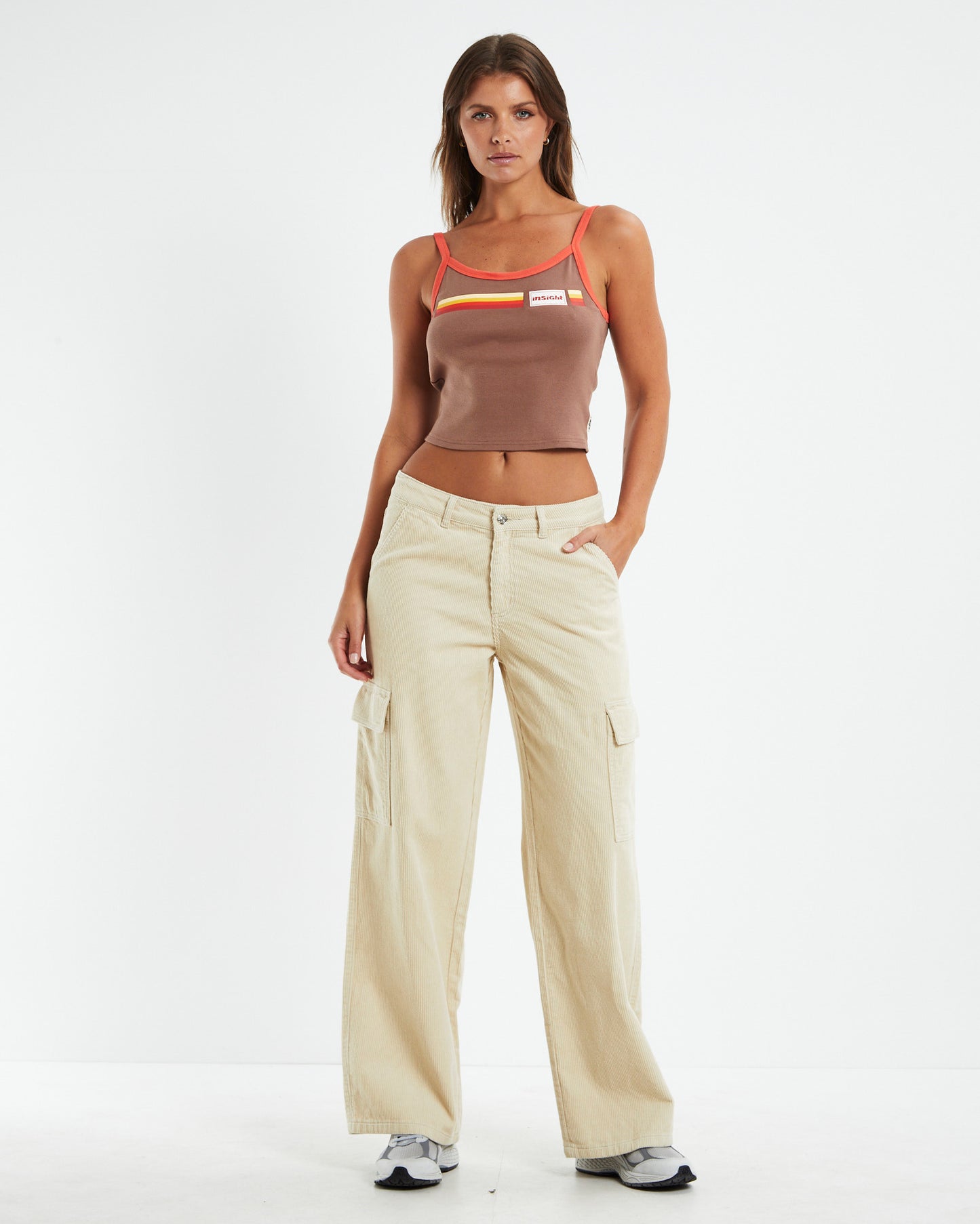Octavia Low Jumbo Cord Cargo Pants Cream