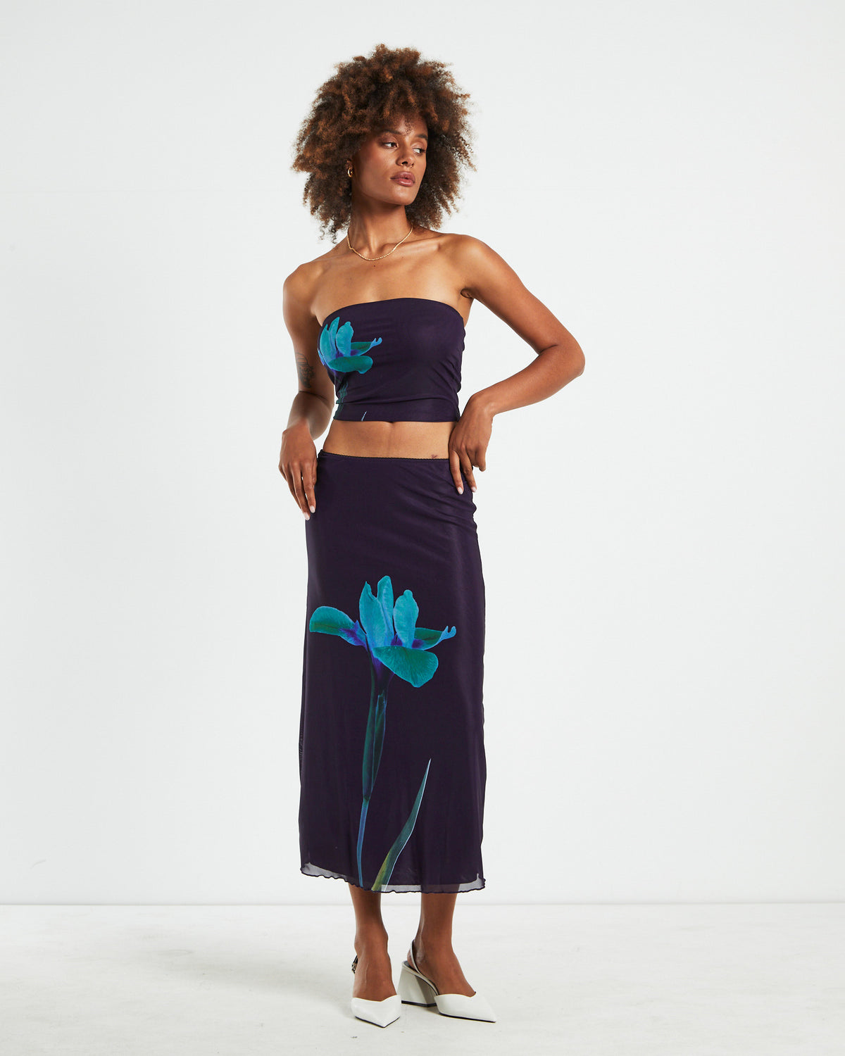 Shae Strapless Top Placement Flower Navy NAVY