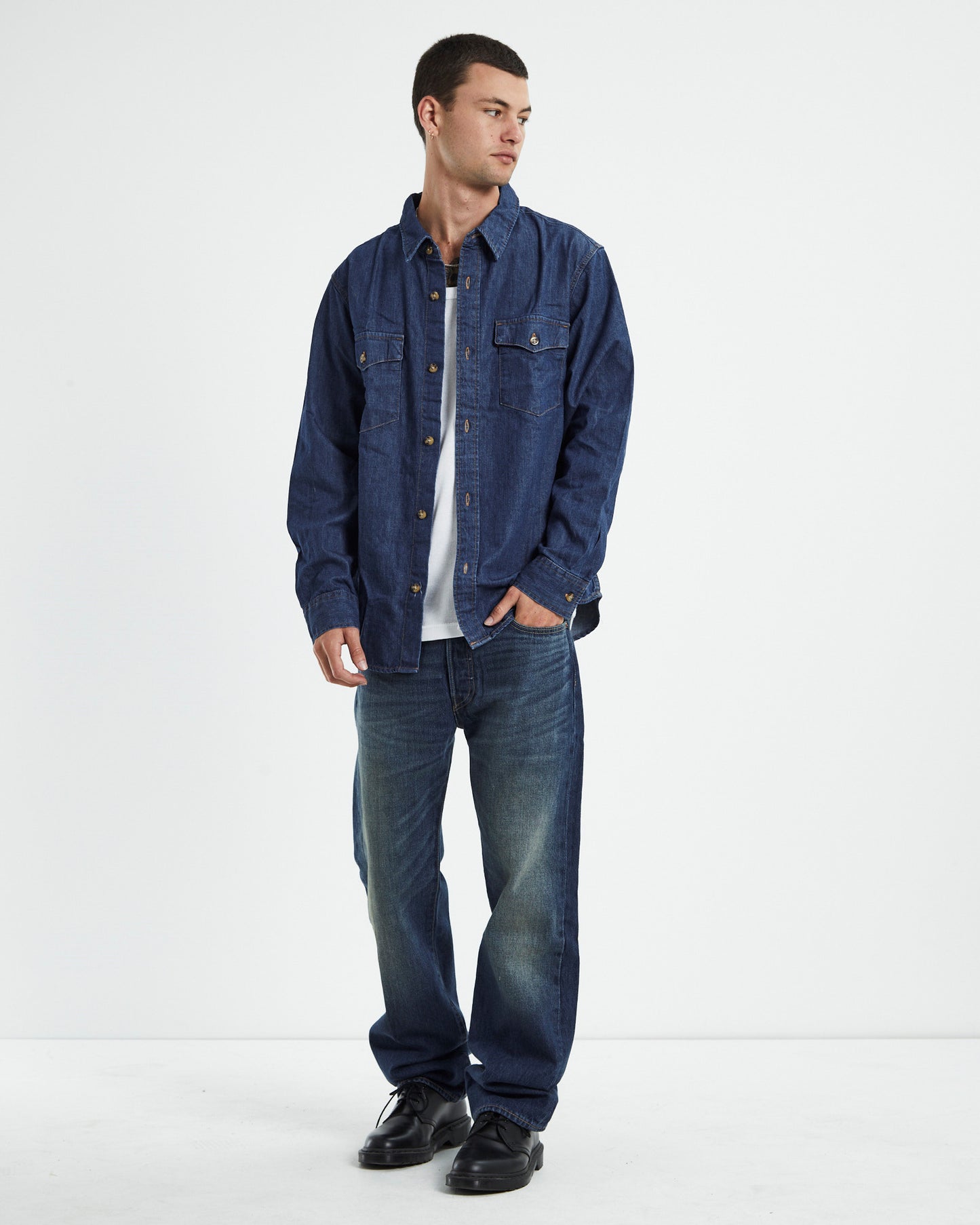 Relaxed Fit Western Long Sleeve Shirt Revere Blue