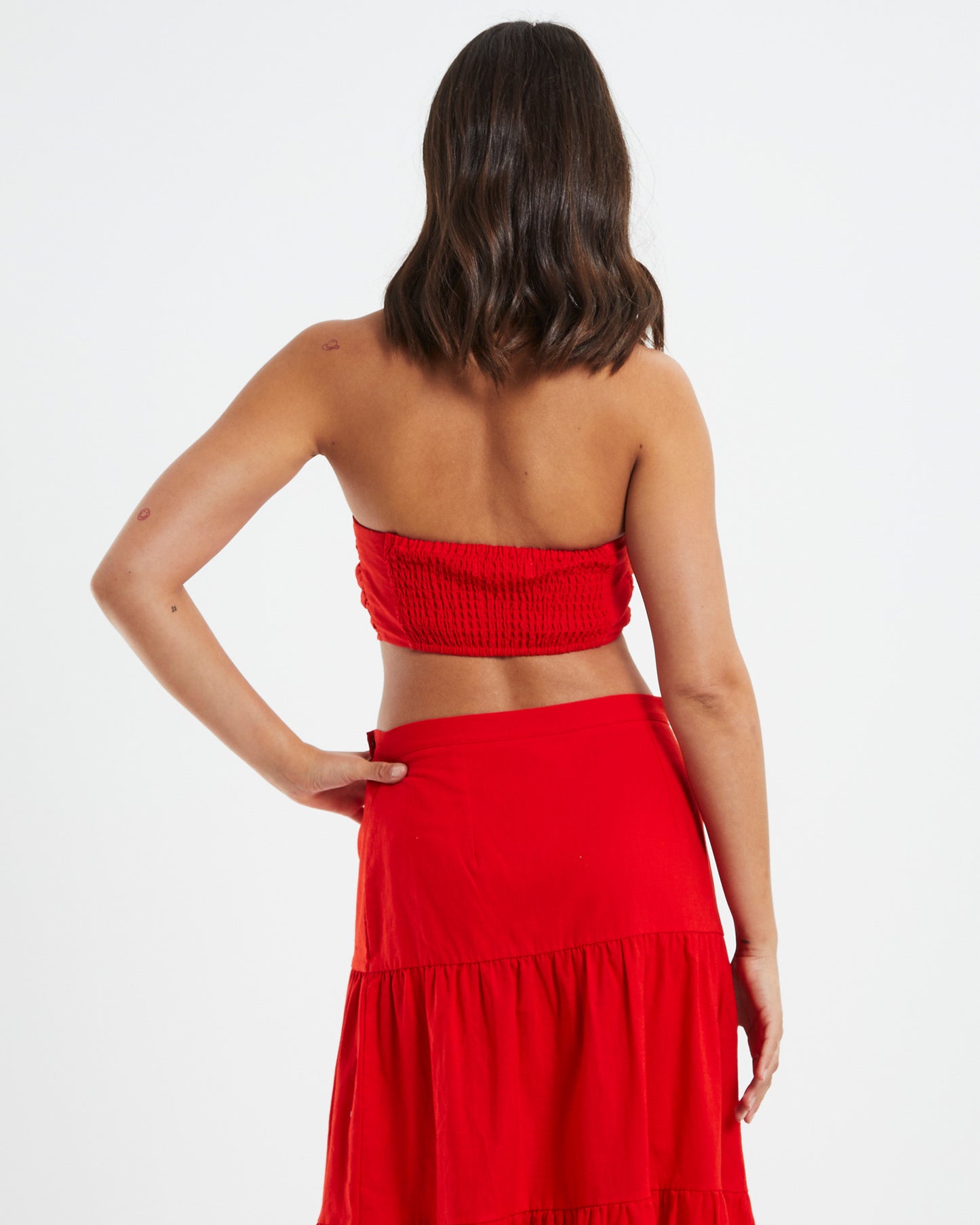 Mya Ruched Bandeau Top Red