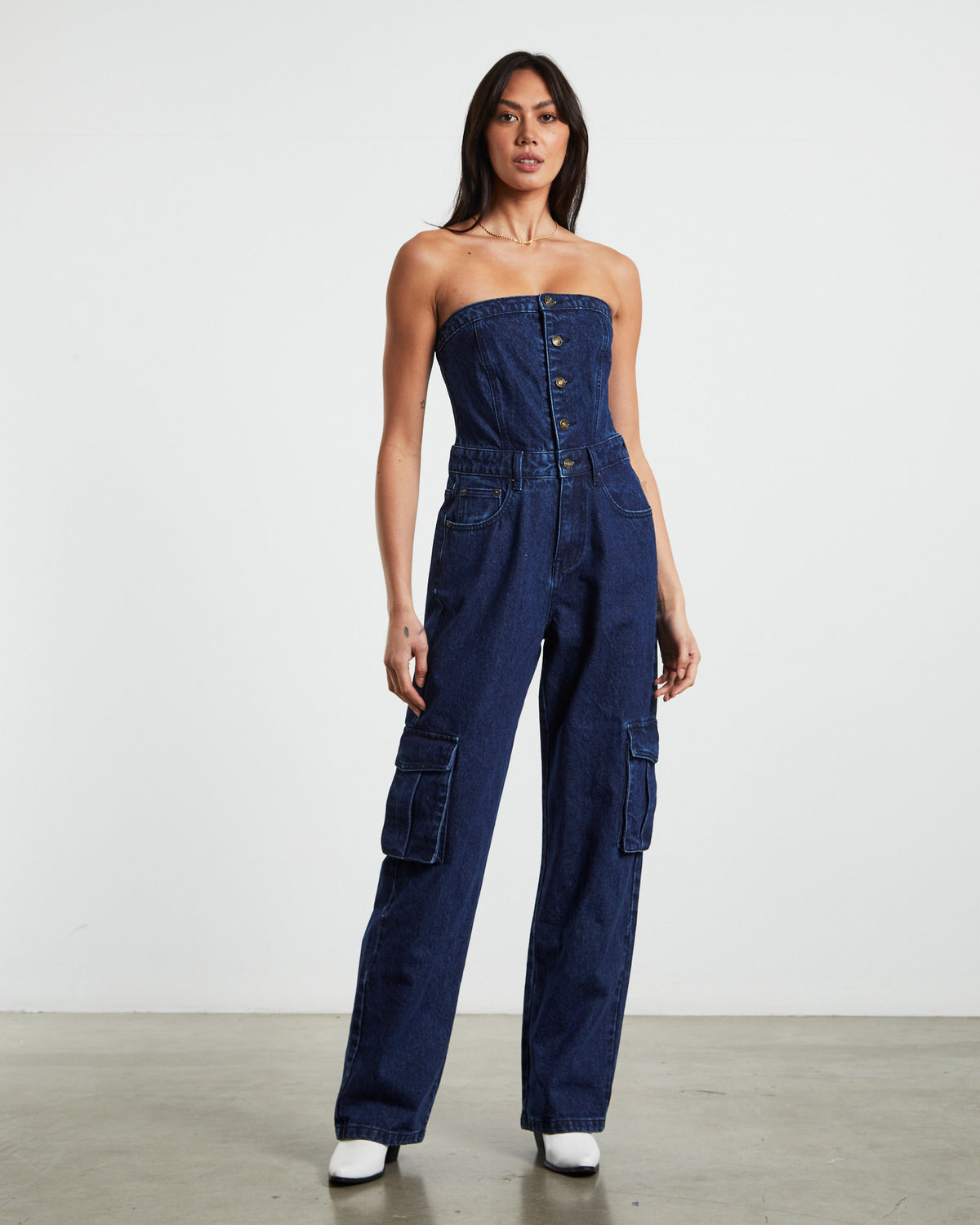 Sabrine Strapless Denim Boiler Suit Ink Blue BLUE