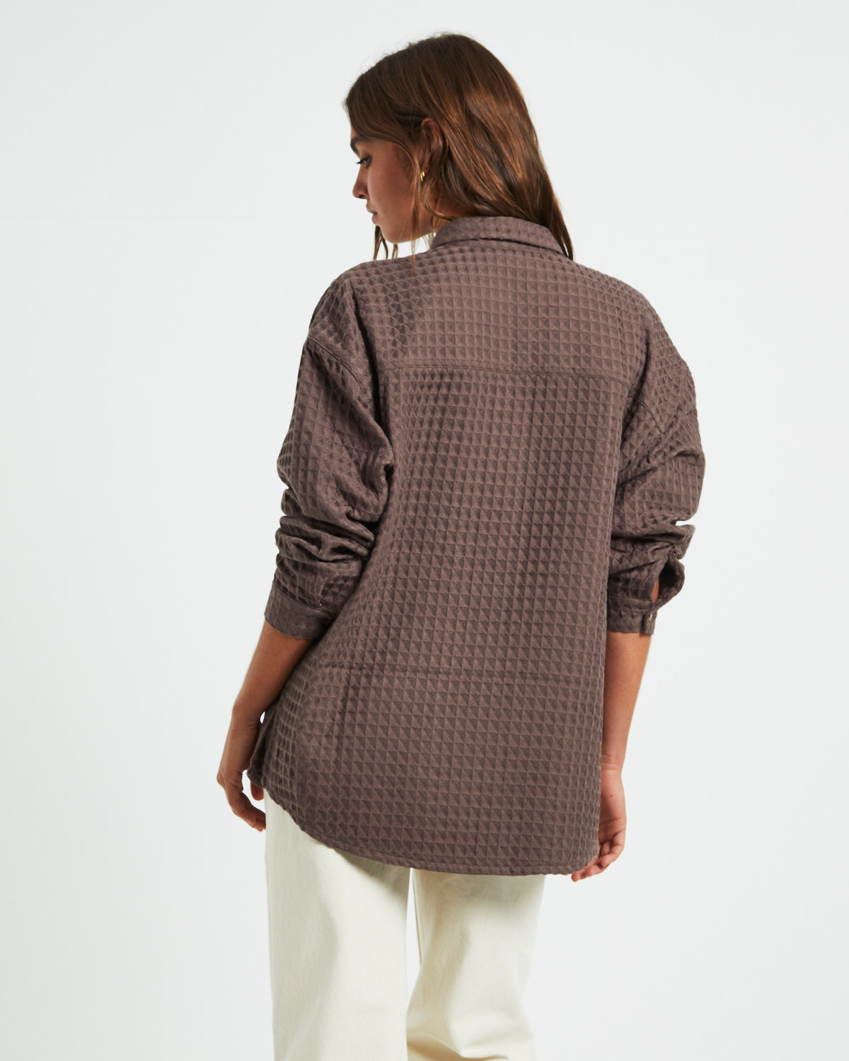 Posey Oversized Waffle Shirt Mocha BROWN