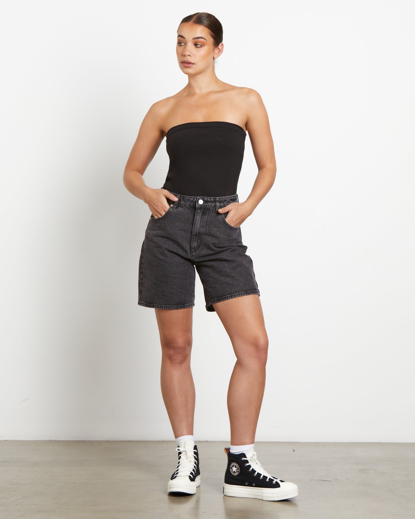 Heather Long Line Bandeau in Black