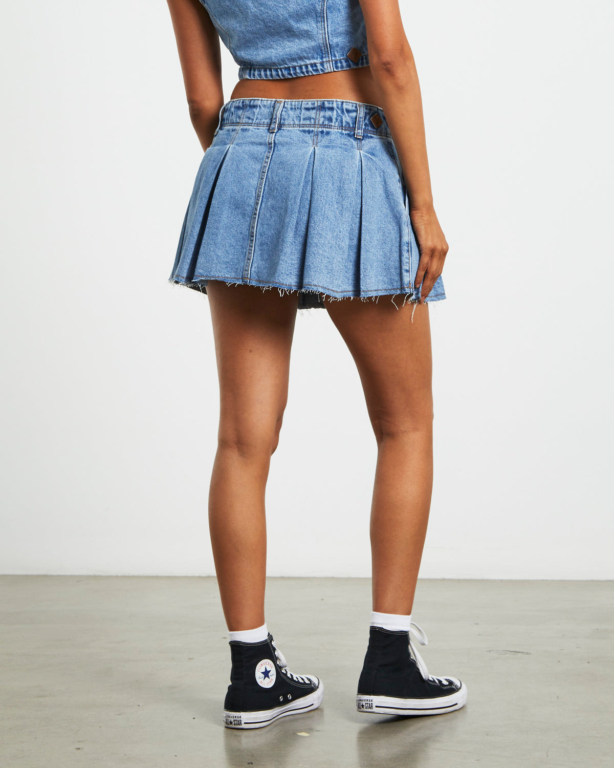 Pleated Denim Mini Skirt in Georgia DENIM