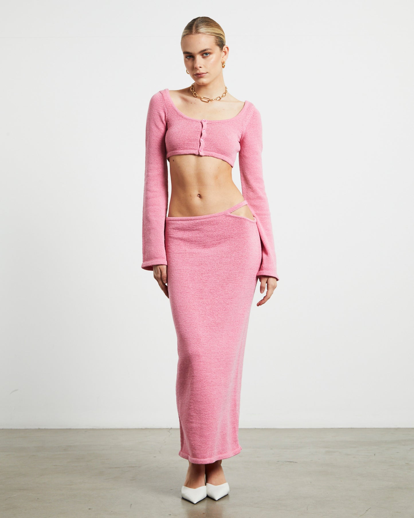 Mika Knit Strap Midi Skirt in Strawberry Pink