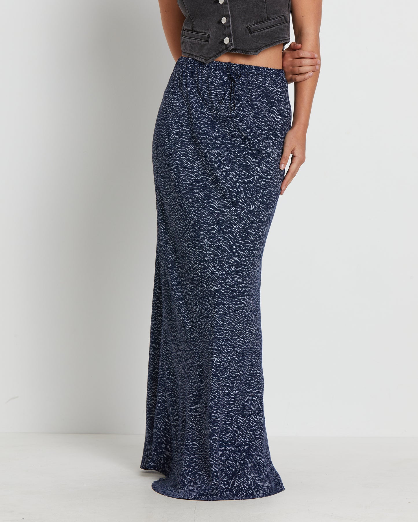 Slip Maxi Skirt in Mini Spot Navy