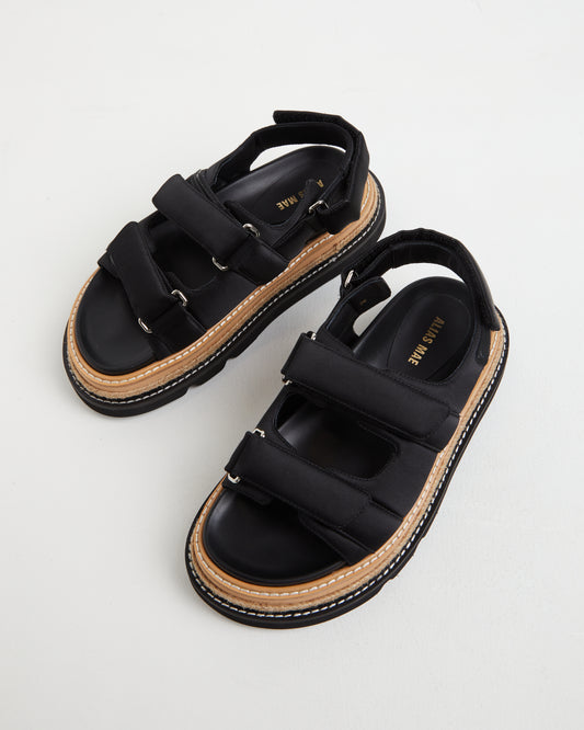 Veda Black Sandals in Satin Black BLACK