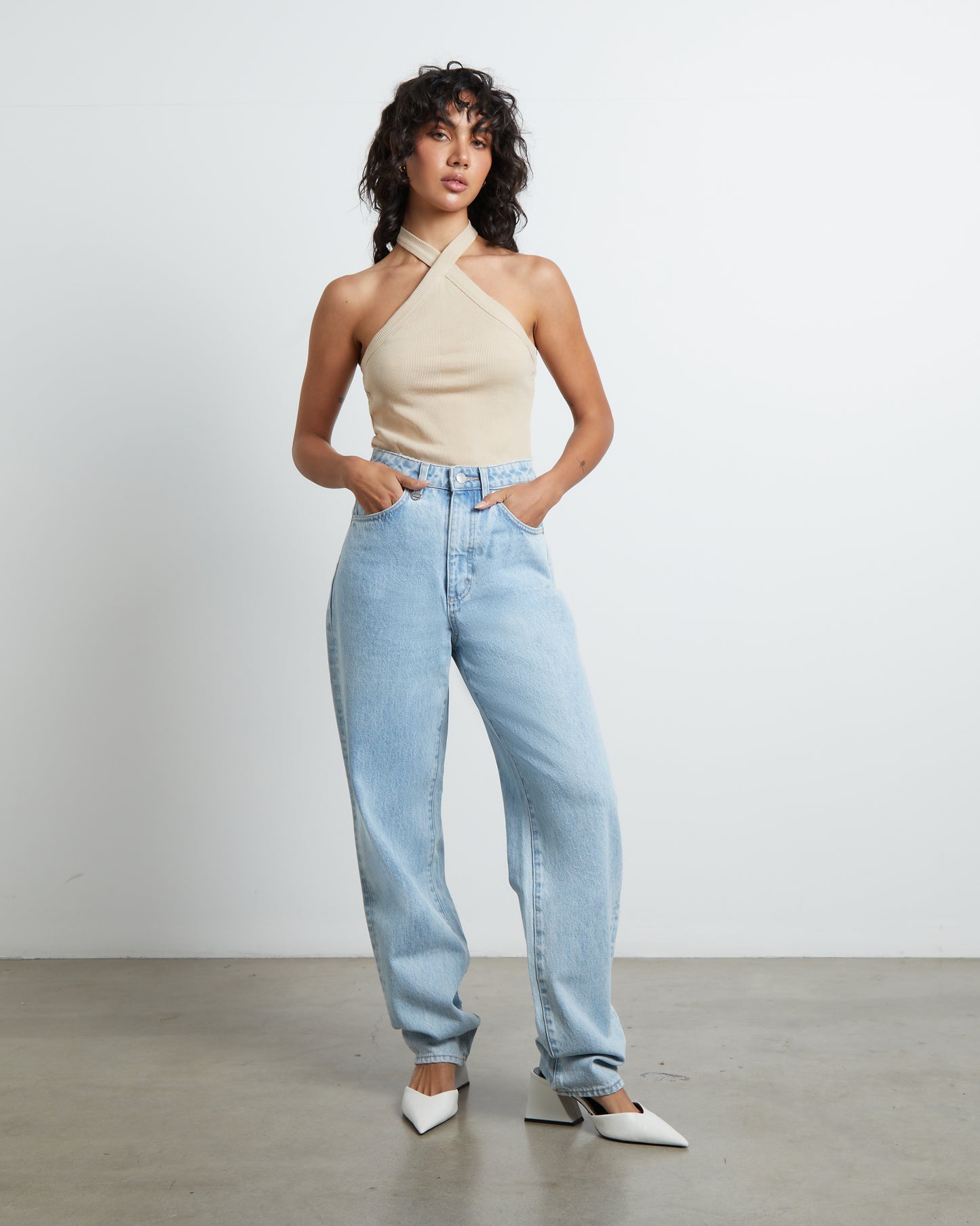 Frenchie Halter Top in Bleached Sand