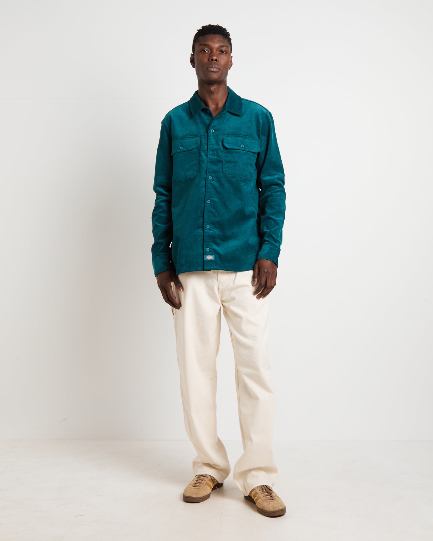 Houston Corduroy Long Sleeve Work Shirt in Jade Green