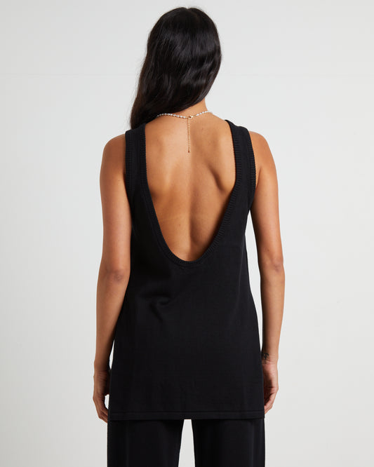 Riley Split Tank Top in Black BLACK